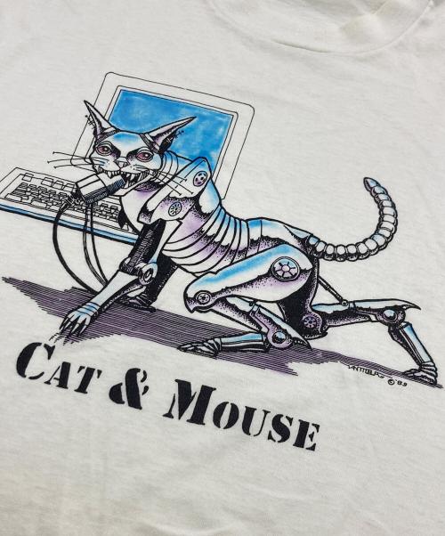 USED（ユーズド）USED (ユーズド) CAT&MOUSE アートプリントTシャツ ホワイト サイズ:不明の古着・服飾アイテム