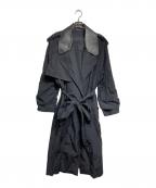Ferragamoフェラガモ）の古着「襟レザー切替ナイロントレンチコート / Nylon trench coat with leather collar」｜ブラック