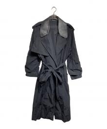 Ferragamo（フェラガモ）の古着「襟レザー切替ナイロントレンチコート / Nylon trench coat with leather collar」｜ブラック