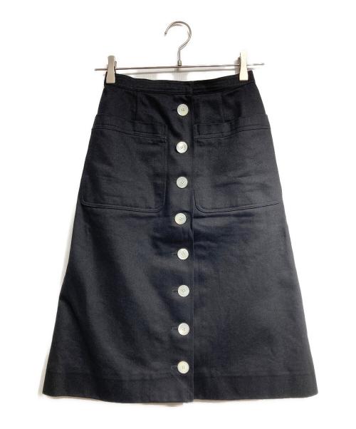 PRADA（プラダ）PRADA (プラダ) フロントコントラストボタン コットンドリル スカート ブラック サイズ:36の古着・服飾アイテム