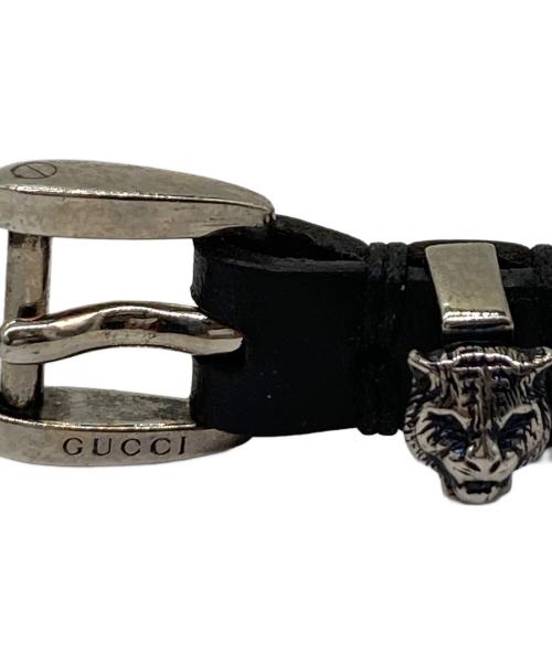 GUCCI（グッチ）GUCCI (グッチ) キャットヘッドレザーブレスレット ブラック サイズ:SIZE Lの古着・服飾アイテム