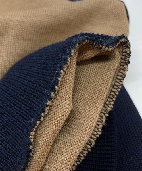 BUTCHER PRODUCTS（ブッチャープロダクツ）BUTCHER PRODUCTS (ブッチャープロダクツ) 2トーン ハーフジップ ウールニット/Half-zip wool knit ネイビー×ベージュ サイズ:42の古着・服飾アイテム