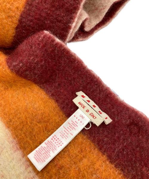 MARNI（マルニ）MARNI (マルニ) ロゴ ストライプ フリンジマフラー レッド サイズ:-の古着・服飾アイテム