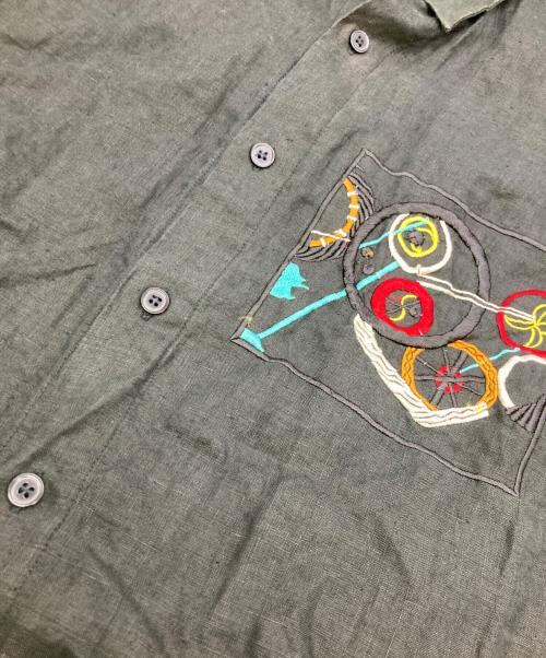 GOOUCH（グーチ）GOOUCH (グーチ) 刺繍リネンシャツ ブラック サイズ:Lの古着・服飾アイテム