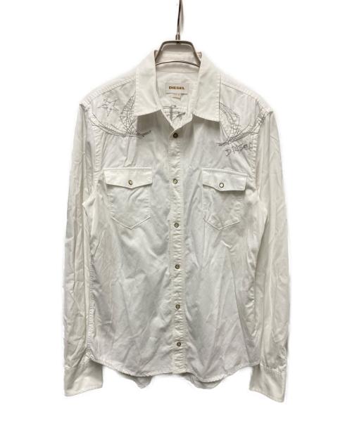 DIESEL（ディーゼル）DIESEL (ディーゼル) ステッチデザインウエスタンシャツ ホワイト サイズ:Mの古着・服飾アイテム