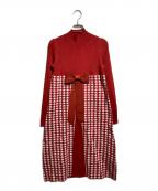 M'S GRACYエムズグレイシー）の古着「千鳥柄ニットドレス/ Houndstooth knit dress」｜レッド