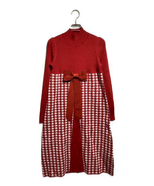 M'S GRACY（エムズグレイシー）M'S GRACY (エムズグレイシー) 千鳥柄ニットドレス/ Houndstooth knit dress レッド サイズ:38の古着・服飾アイテム