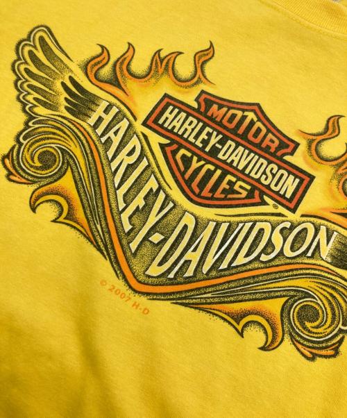 HARLEY-DAVIDSON（ハーレーダビッドソン）HARLEY-DAVIDSON (ハーレーダビッドソン) COLUMBIA.MOプリントTシャツ イエロー サイズ:XLの古着・服飾アイテム