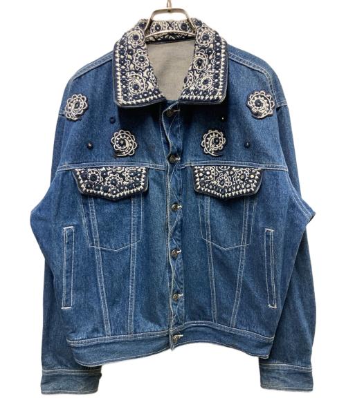 ficce jeans（フィッチェ ジーンズ）FICCE JEANS (フィッチェ ジーンズ) 再構築ニット刺繍パッチデニムジャケット インディゴ サイズ:Fの古着・服飾アイテム