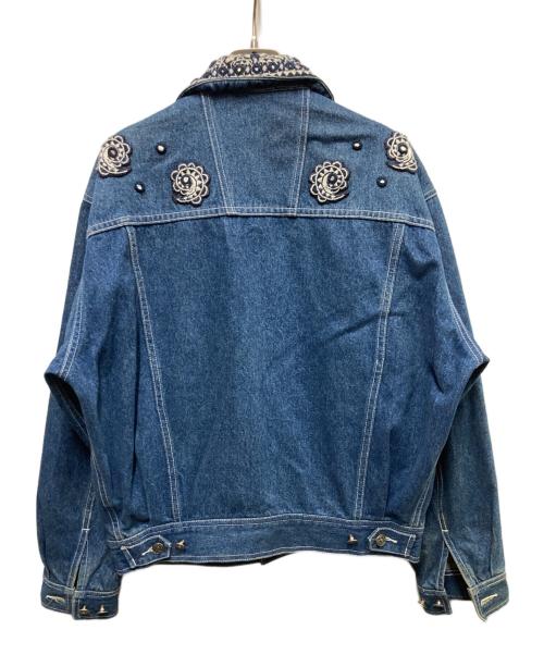 ficce jeans（フィッチェ ジーンズ）FICCE JEANS (フィッチェ ジーンズ) 再構築ニット刺繍パッチデニムジャケット インディゴ サイズ:Fの古着・服飾アイテム