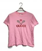 GUCCIグッチ）の古着「テニス刺繍 クルーネックTシャツ/ Tennis-Embroidered Crew Neck T-Shirt」｜ピンク