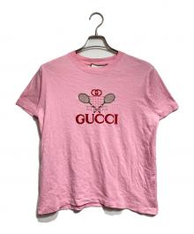 GUCCI（グッチ）の古着「テニス刺繍 クルーネックTシャツ/ Tennis-Embroidered Crew Neck T-Shirt」｜ピンク