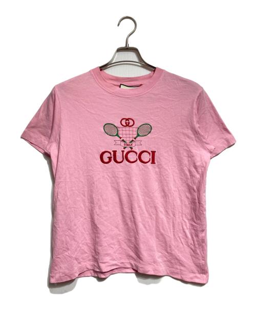 GUCCI（グッチ）GUCCI (グッチ) テニス刺繍 クルーネックTシャツ/ Tennis-Embroidered Crew Neck T-Shirt ピンク サイズ:Sの古着・服飾アイテム