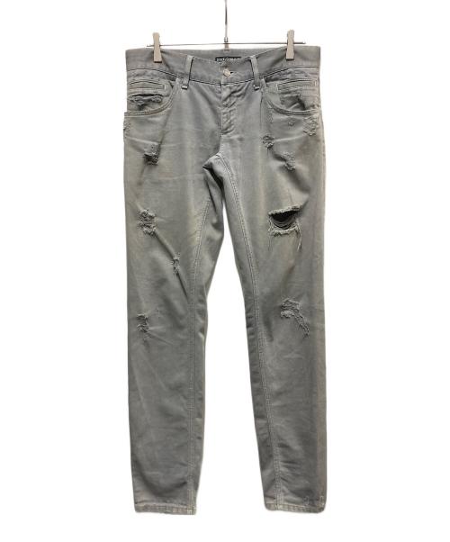 DOLCE & GABBANA（ドルチェ＆ガッバーナ）DOLCE & GABBANA (ドルチェ＆ガッバーナ) ダメージ加工プレートスキニーパンツ グレー サイズ:	SIZE 48の古着・服飾アイテム