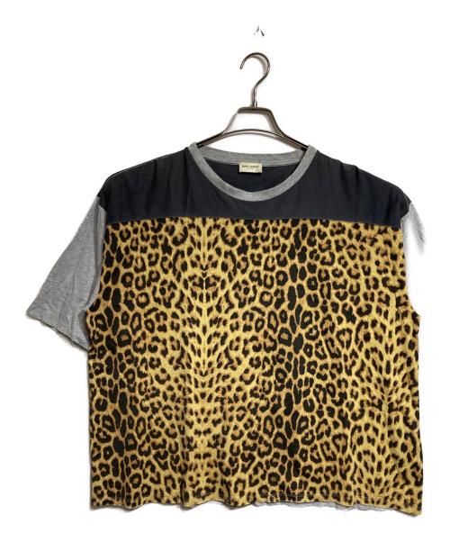 Saint Laurent Paris（サンローランパリ）Saint Laurent Paris (サンローランパリ) ダメージ加工レオパードTシャツ/Distressed leopard print T-shirt グレー×イエロー サイズ:XSの古着・服飾アイテム