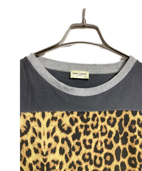 Saint Laurent Paris（サンローランパリ）Saint Laurent Paris (サンローランパリ) ダメージ加工レオパードTシャツ/Distressed leopard print T-shirt グレー×イエロー サイズ:XSの古着・服飾アイテム