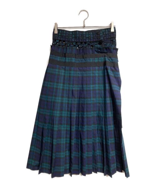 sacai（サカイ）sacai (サカイ) アシンメトリーレイヤードチャックスカート/Asymmetrical layered check skirt グリーン サイズ:2の古着・服飾アイテム