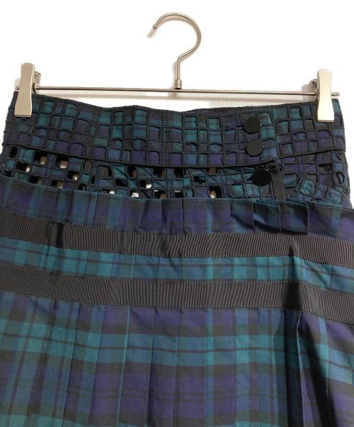 sacai（サカイ）sacai (サカイ) アシンメトリーレイヤードチャックスカート/Asymmetrical layered check skirt グリーン サイズ:2の古着・服飾アイテム