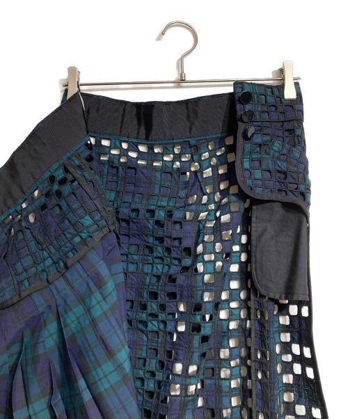 sacai（サカイ）sacai (サカイ) アシンメトリーレイヤードチャックスカート/Asymmetrical layered check skirt グリーン サイズ:2の古着・服飾アイテム