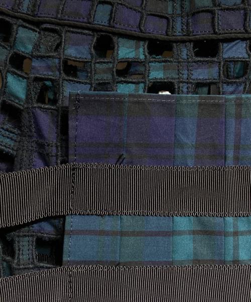 sacai（サカイ）sacai (サカイ) アシンメトリーレイヤードチャックスカート/Asymmetrical layered check skirt グリーン サイズ:2の古着・服飾アイテム