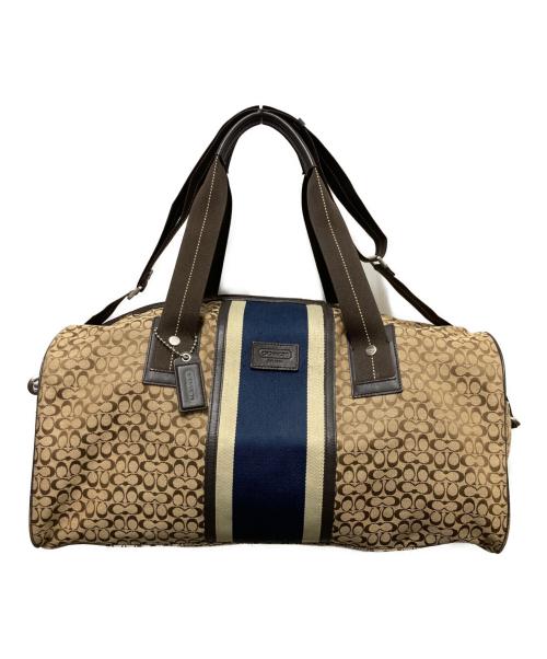 COACH（コーチ）COACH (コーチ) ミニシグネチャー ストライプ ボストンバッグ ブラウン サイズ:Free(実寸参照）の古着・服飾アイテム