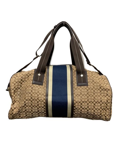 COACH（コーチ）COACH (コーチ) ミニシグネチャー ストライプ ボストンバッグ ブラウン サイズ:Free(実寸参照）の古着・服飾アイテム