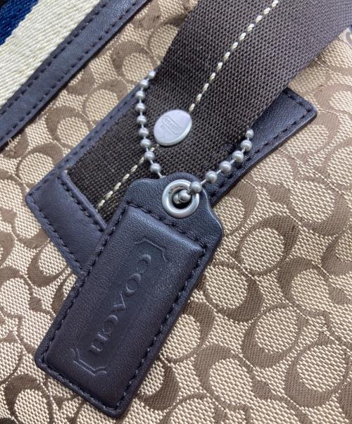 COACH（コーチ）COACH (コーチ) ミニシグネチャー ストライプ ボストンバッグ ブラウン サイズ:Free(実寸参照）の古着・服飾アイテム