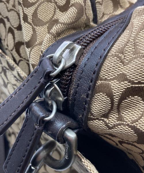 COACH（コーチ）COACH (コーチ) ミニシグネチャー ストライプ ボストンバッグ ブラウン サイズ:Free(実寸参照）の古着・服飾アイテム