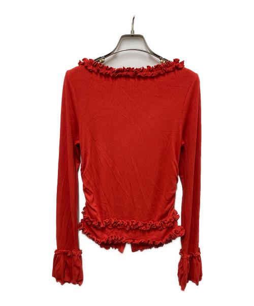 furfur（ファーファー）furfur (ファーファー) フリルカーディガン レッド サイズ:Free(実寸参照）の古着・服飾アイテム