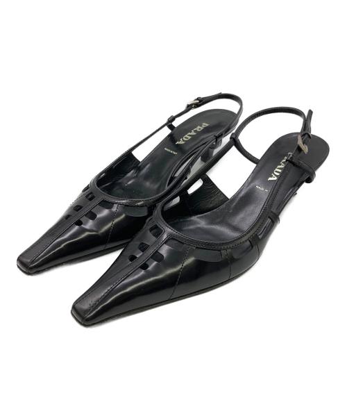 PRADA（プラダ）PRADA (プラダ) レザーストラップパンプス ブラック サイズ:	SIZE 38　（24cm）の古着・服飾アイテム