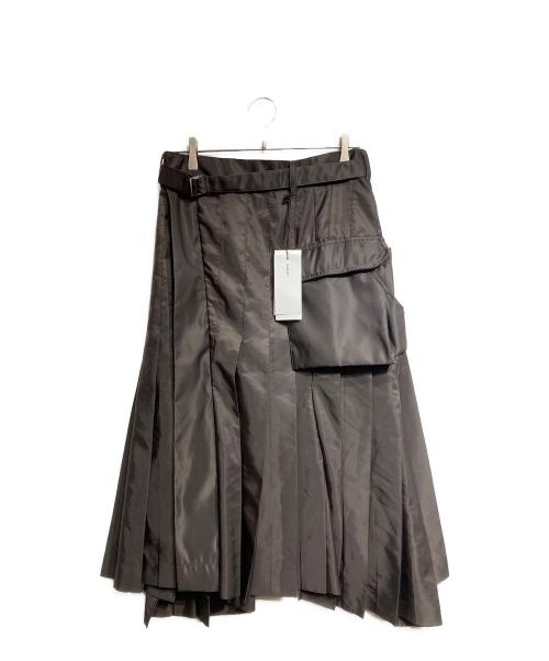 sacai（サカイ）sacai (サカイ) ナイロンツイルミックススカート/Nylon twill mixed skirt ブラウン サイズ:2の古着・服飾アイテム