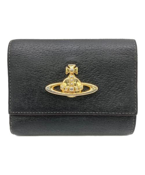 Vivienne Westwood（ヴィヴィアンウエストウッド）Vivienne Westwood (ヴィヴィアンウエストウッド) 三つ折りがま口コンパクトウォレット ブラックの古着・服飾アイテム