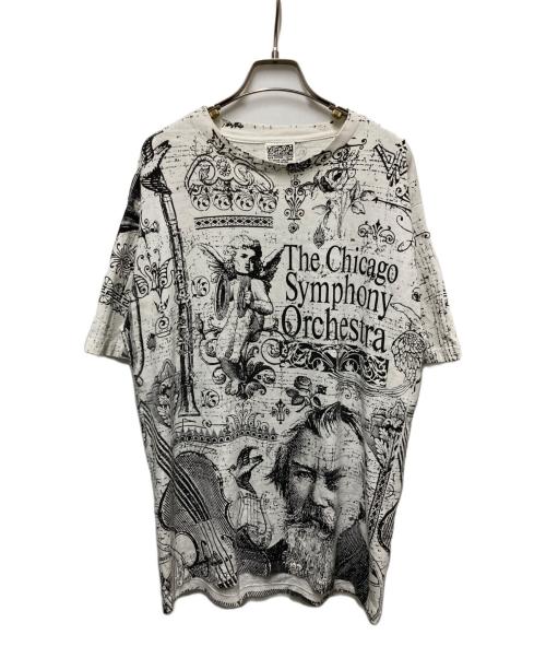 WILDWOOD PRODUETIONS（ワイルドウッドプロダクションズ）WILDWOOD PRODUETIONS (ワイルドウッドプロダクションズ) オールオーバープリントTシャツT ホワイト×ブラック サイズ:Lの古着・服飾アイテム