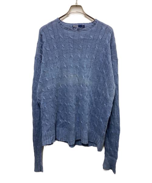 POLO RALPH LAUREN（ポロ・ラルフローレン）POLO RALPH LAUREN (ポロ・ラルフローレン) 90s リネンブレンドケーブルニット スカイブルー サイズ:XLの古着・服飾アイテム