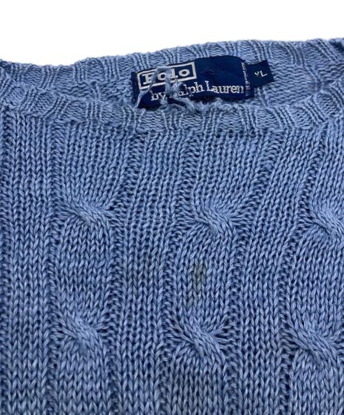 POLO RALPH LAUREN（ポロ・ラルフローレン）POLO RALPH LAUREN (ポロ・ラルフローレン) 90s リネンブレンドケーブルニット スカイブルー サイズ:XLの古着・服飾アイテム