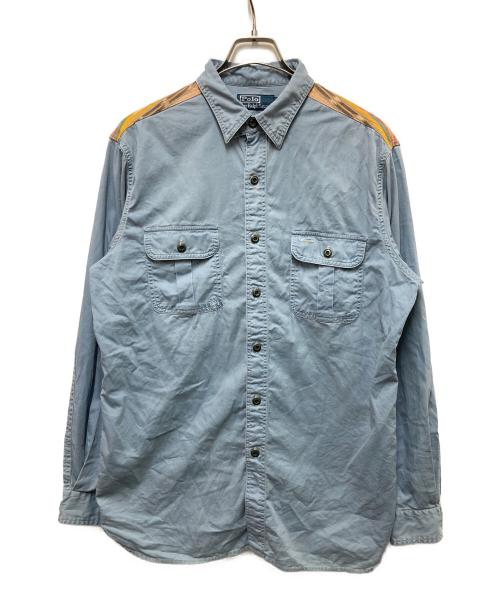 POLO RALPH LAUREN（ポロ・ラルフローレン）POLO RALPH LAUREN (ポロ・ラルフローレン) ヨーク切替ワークシャツ ブルー サイズ:	SIZE Lの古着・服飾アイテム
