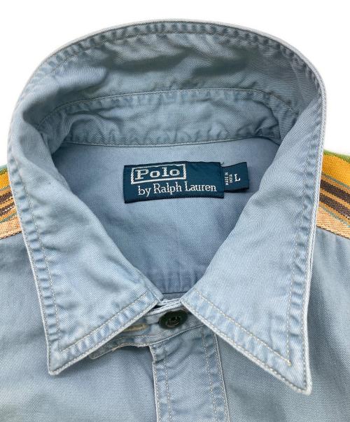 POLO RALPH LAUREN（ポロ・ラルフローレン）POLO RALPH LAUREN (ポロ・ラルフローレン) ヨーク切替ワークシャツ ブルー サイズ:	SIZE Lの古着・服飾アイテム