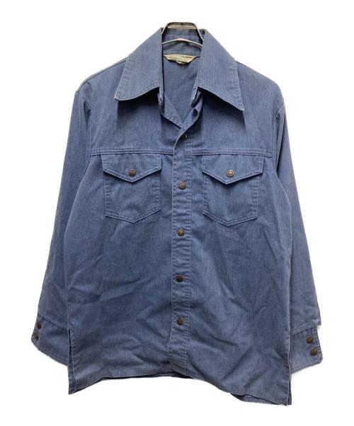 J.C.PENNY（ジェーシーペニー）J.C.PENNY (ジェーシーペニー) ロングポイントピケワークシャツ ブルー サイズ:Mの古着・服飾アイテム