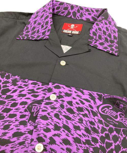 CREAM SODA（クリームソーダ）CREAM SODA (クリームソーダ) ヒョウ柄切替シャツ ブラック×パープル サイズ:Lの古着・服飾アイテム