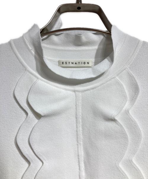 ESTNATION（エストネーション）ESTNATION (エストネーション) フリルネックニット ホワイト サイズ:FREEの古着・服飾アイテム