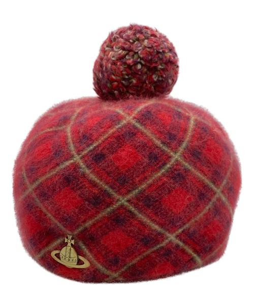 Vivienne Westwood（ヴィヴィアンウエストウッド）Vivienne Westwood (ヴィヴィアンウエストウッド) アンゴラロゴピンズ ニット帽 レッド サイズ:SIZE S-Mの古着・服飾アイテム