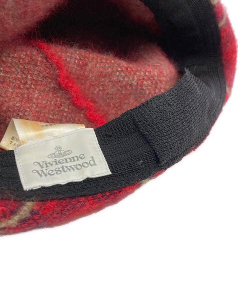 Vivienne Westwood（ヴィヴィアンウエストウッド）Vivienne Westwood (ヴィヴィアンウエストウッド) アンゴラロゴピンズ ニット帽 レッド サイズ:SIZE S-Mの古着・服飾アイテム