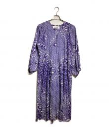sara mallika（サラマリカ）の古着「コットン ルレックススカーフプリントワンピース/Cotton Lurex Scarf Print Dress」｜パープル