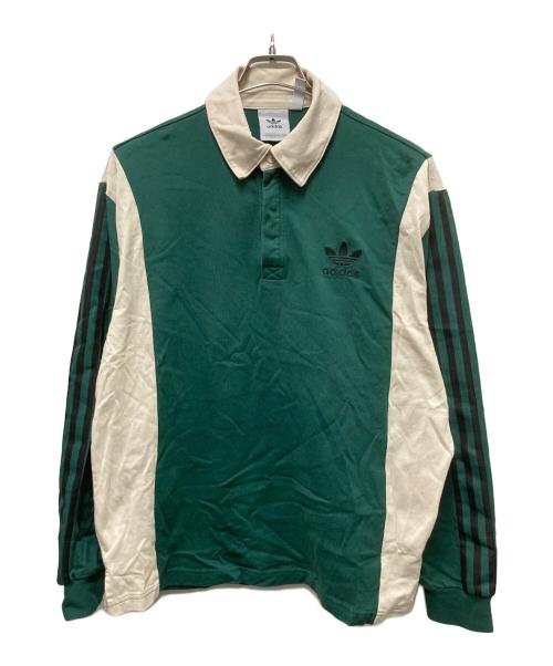 adidas（アディダス）adidas (アディダス) ロングスリーブラガーシャツ グリーン×ベージュ サイズ:ＸＬの古着・服飾アイテム