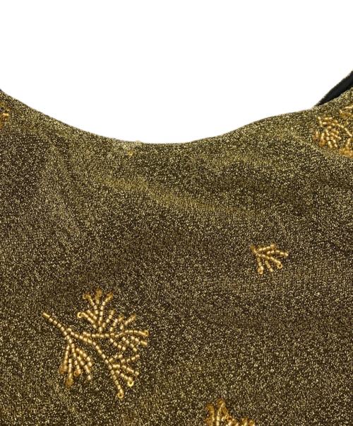 LeJa（レジャ）LEJA (レジャ) シアーパフスリーブグリッターIラインドレス ゴールド サイズ:Sの古着・服飾アイテム