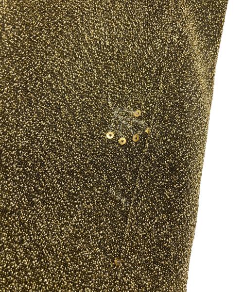 LeJa（レジャ）LEJA (レジャ) シアーパフスリーブグリッターIラインドレス ゴールド サイズ:Sの古着・服飾アイテム
