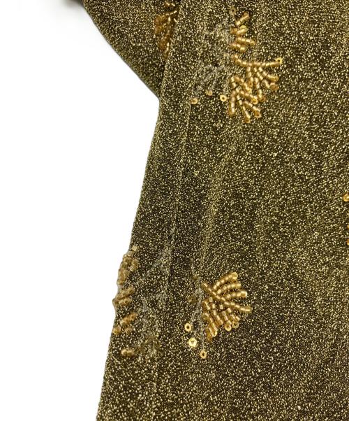 LeJa（レジャ）LEJA (レジャ) シアーパフスリーブグリッターIラインドレス ゴールド サイズ:Sの古着・服飾アイテム