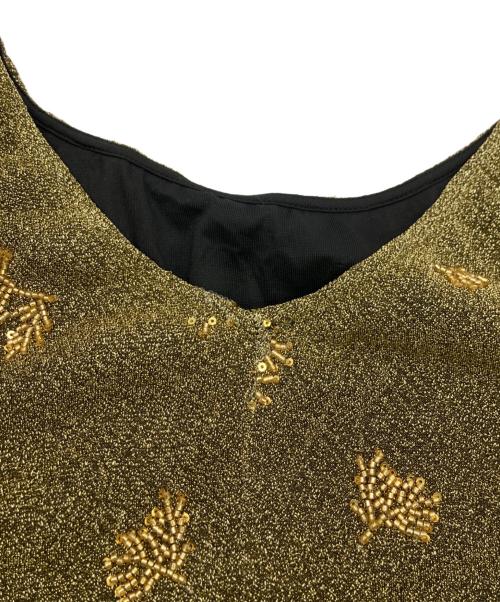 LeJa（レジャ）LEJA (レジャ) シアーパフスリーブグリッターIラインドレス ゴールド サイズ:Sの古着・服飾アイテム
