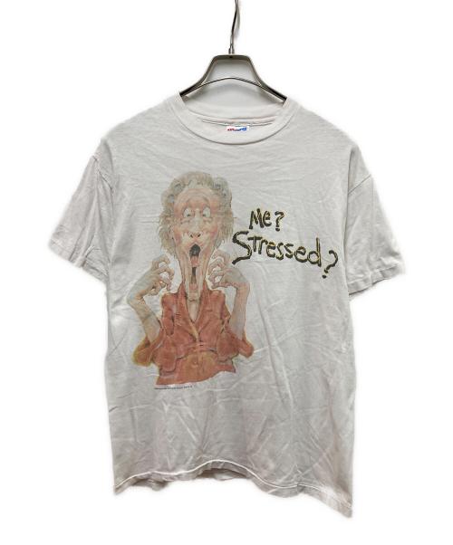 Hanes（ヘインズ）Hanes (ヘインズ) 90s ME?STRESSED? アートプリントTシャツ ホワイト サイズ:Mの古着・服飾アイテム