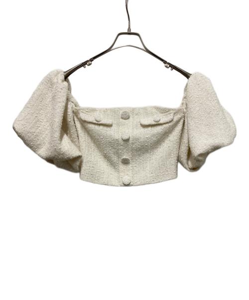 darich（ダーリッチ）Darich (ダーリッチ) ホルターネックオフショルツイードトップス ホワイト サイズ:Freeの古着・服飾アイテム